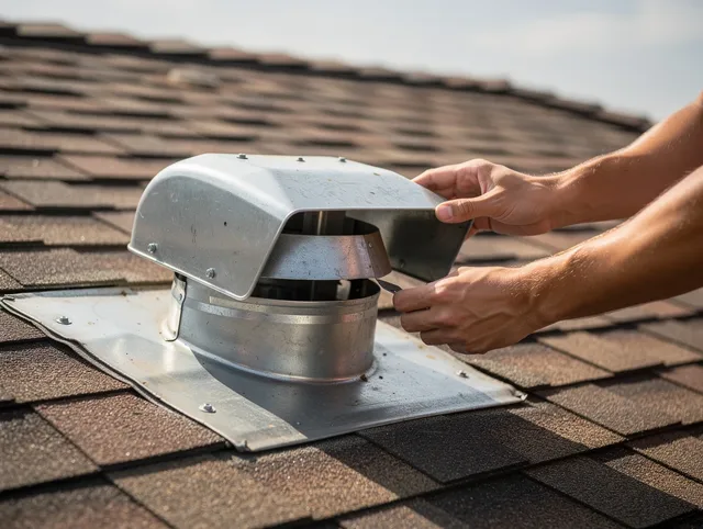 Arcadia Dryer Vent Cleaning certified technician safely cleaning a roof-mounted dryer vent in Arcadia