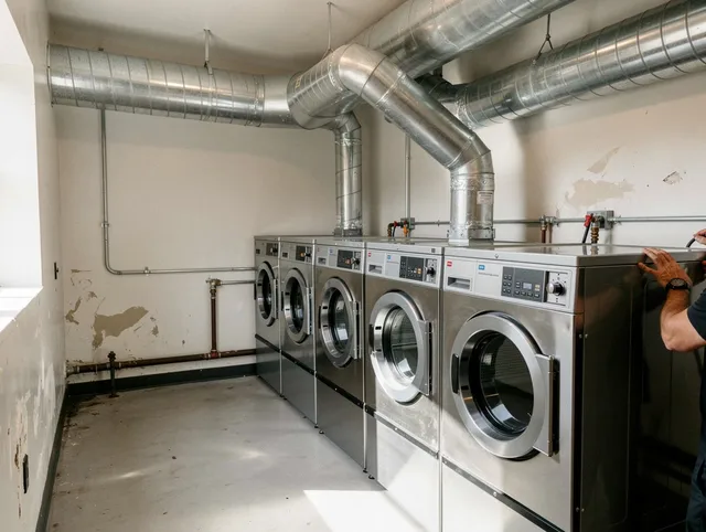 Arcadia Dryer Vent Cleaning team performing large-scale commercial dryer vent cleaning in Arcadia