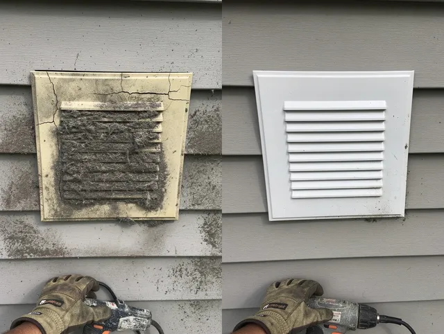 Arcadia Dryer Vent Cleaning technician installing high-quality dryer vent cover at a residential property in Arcadia
