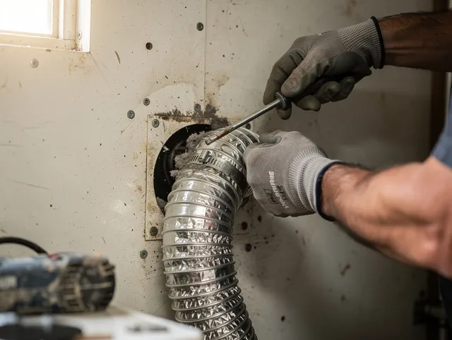 Arcadia Dryer Vent Cleaning technician performing precise dryer vent hose installation in Arcadia